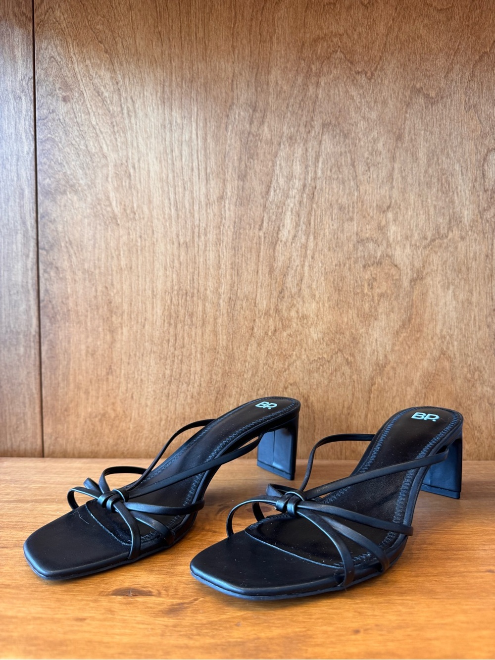 bp Black Knotted Strap Square-Toe Block Heel Sandals